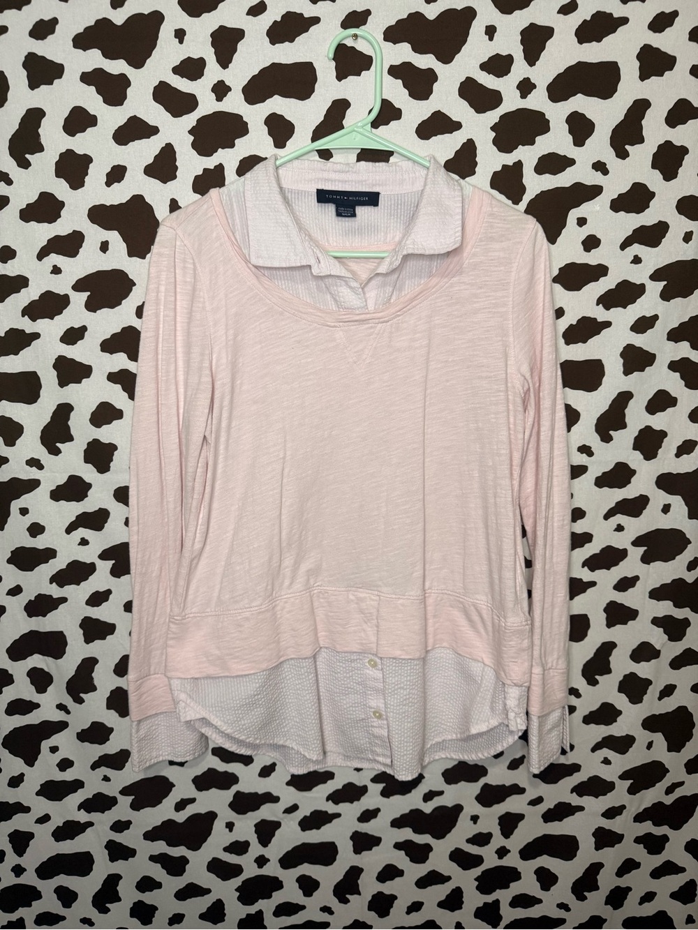 Tommy Hilfiger Pale Pink Layered-Look Long Sleeve Top